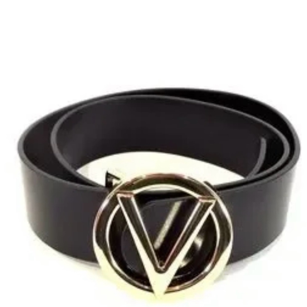 Valentino Black Belt with Gold V Logo Buckle